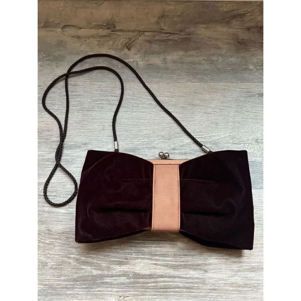 Kate Landry Burgundy Wine Velvet Bow Evening Bag
